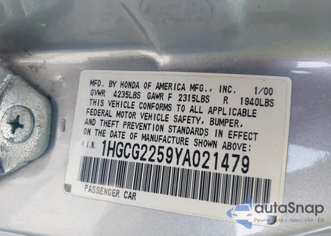 2000 Honda Accord 3.0 Ex из США, поврежденный, VIN 1HGCG2259YA021479